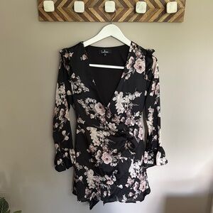 Lulu's Elegant Black Dress with Pink Floral Accents